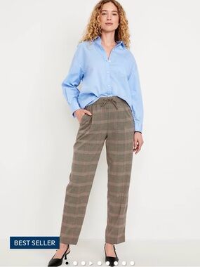 Classic Gray Plaid Women’s Drawstring Pants - Casual Tailored Fit old navy